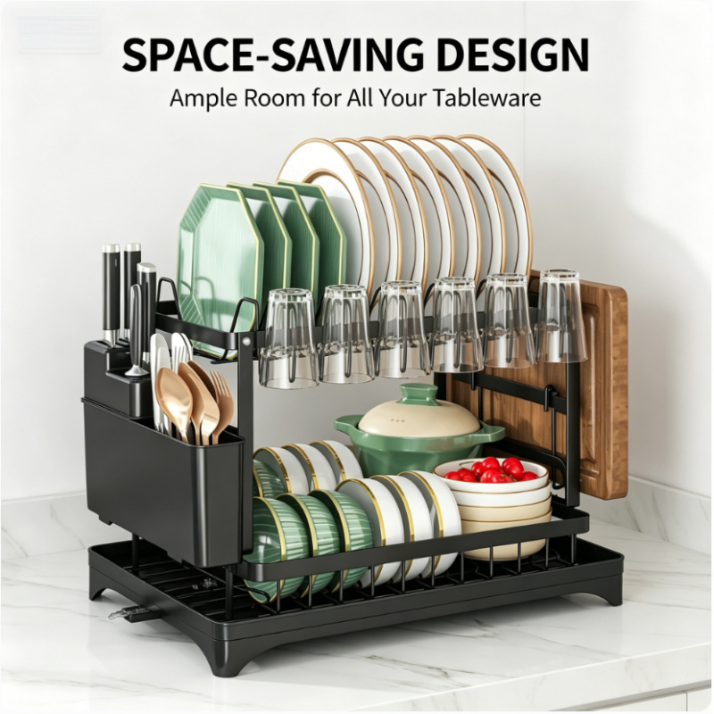 Commercial Kitchen Floor Drain - Space Saving Double Tier Dish Drying