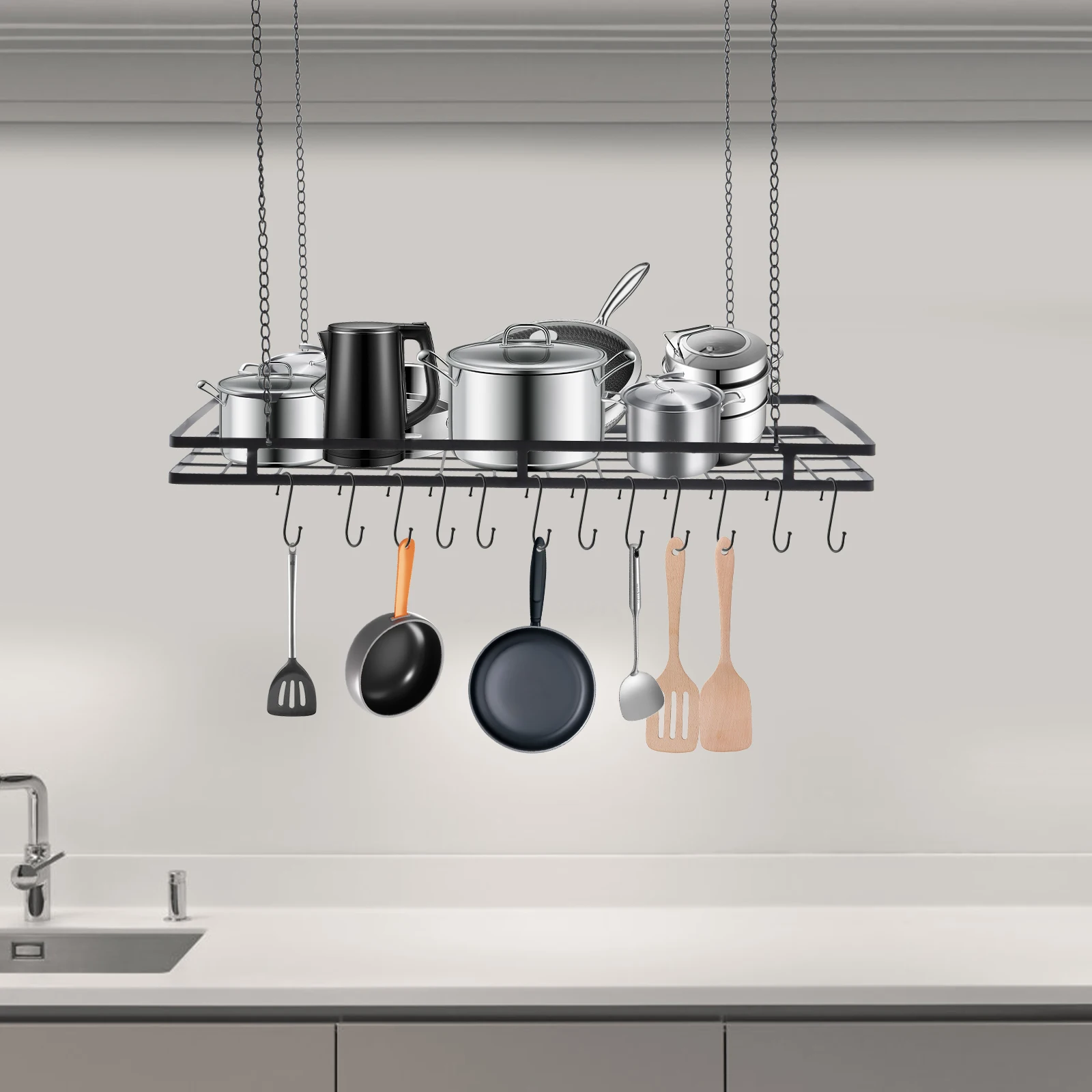 Commercial Kitchen Utensil Storage - 12-Hook Overhead Pot and Pan Rack