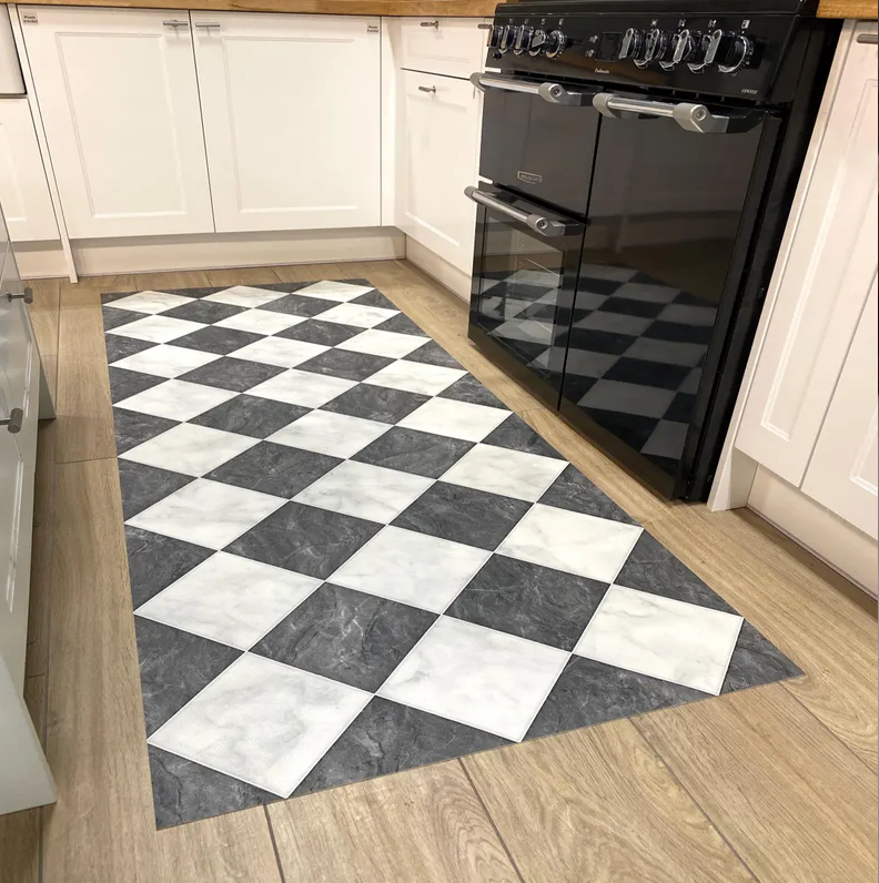 Commercial Kitchen Vinyl Flooring - Checkerboard Vinyl Runner Rug in Black