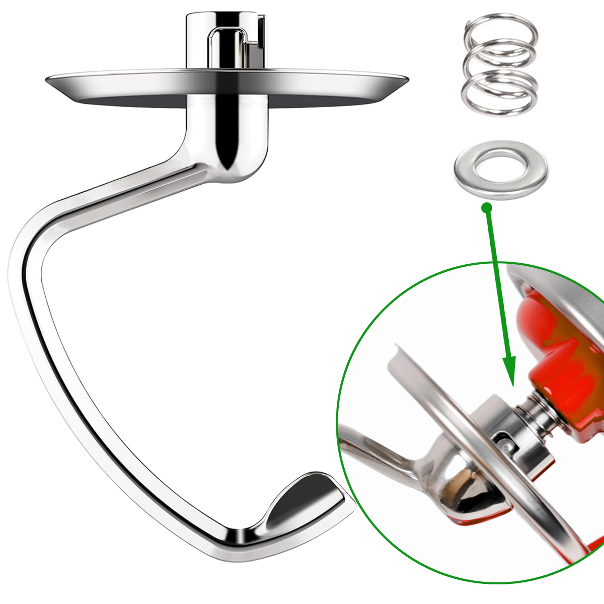 Commercial Kitchen Aid Mixer - Stainless Steel Dough Hook With Spring&Washer