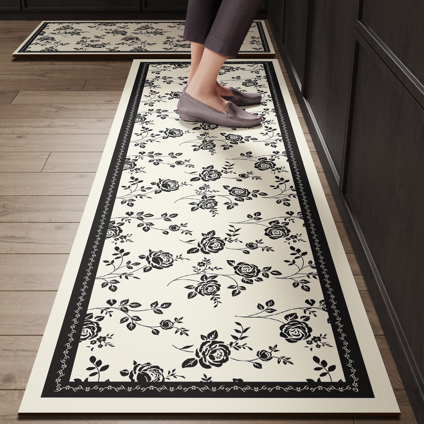 Commercial Kitchen Vinyl Flooring - Black Kitchen Rugs Waterproof Non-slip Vinyl