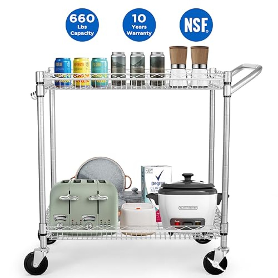 Heavy Duty 2 Tier Rolling Cart - Commercial Kitchen Dimensions recensione e prezzo