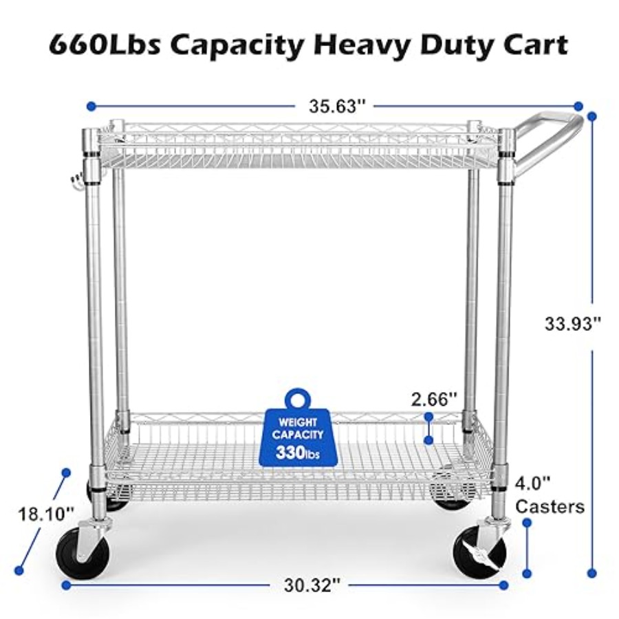 Heavy Duty 2 Tier Rolling Cart - Commercial Kitchen Dimensions recensione e prezzo